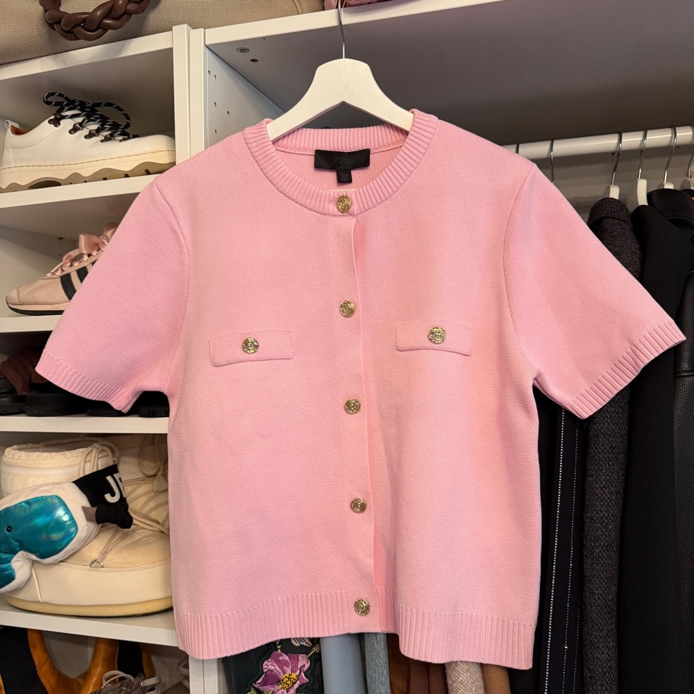 Zara Pink Knit Top with Gold Button